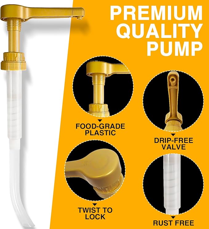 2Pcs Gold Sauce Pump Dispenser for 64 oz Chocolate Pumpkin Caramel Sauce Bottles, Reusable Large 15CC Syrup Pump Dispenser for Vanilla Mocha Sauces