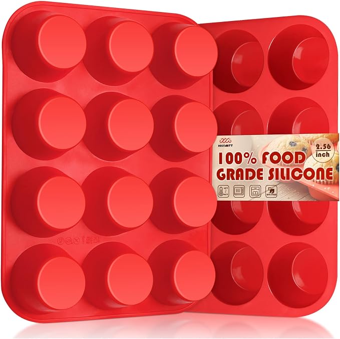 HKNMTT 2Pcs Silicone Muffin Pans for Baking 12Cups BPA-Free Egg Bites Mold | Regular Size, Non-Stick, Food-Grade, Oven Safe, Cupcake Pans Muffin Tin by HKNMTT