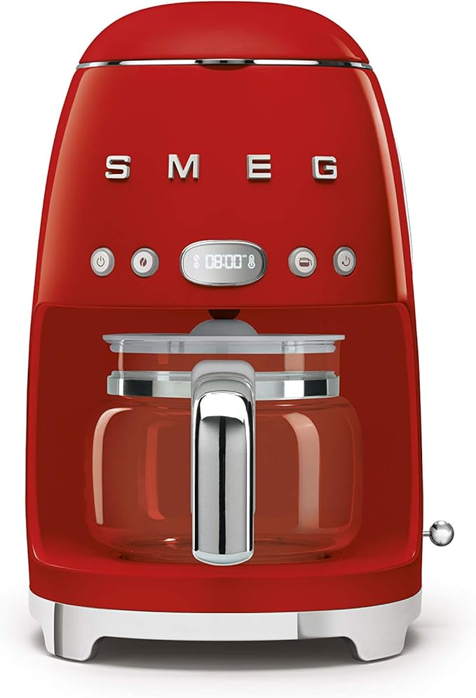 Smeg 50's Retro Style Aesthetic Drip Coffee Machine with 10 Cup Glass Carafe, Auto Start Feature, Keep Warm Plate, and Two Coffee Strength Settings (Red) - Image 8
