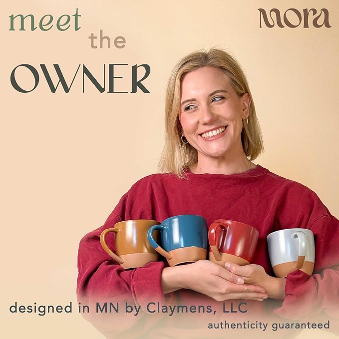 Mora Ceramic Artisan Matte Large Latte Mug Set of 4, 16oz - Microwavable, Porcelain Coffee Cups With Big Handle - Modern, Boho, Unique Style For Any Kitchen. Microwave Safe Stoneware - Marina Colors - Image 3