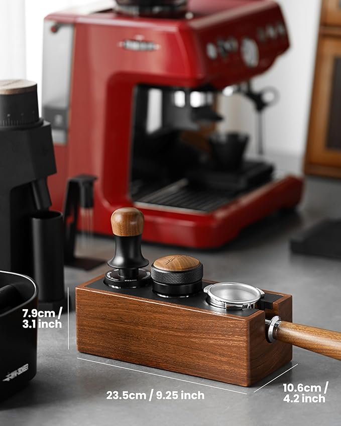 MHW-3BOMBER Espresso Tamping Station, 4 in 1 Walnut Espresso Organizer Box with Magnetic Drawer for Storage 51-58mm Espresso Tamper,Distributor,Portafilter and Espresso Accessories,CH6718
