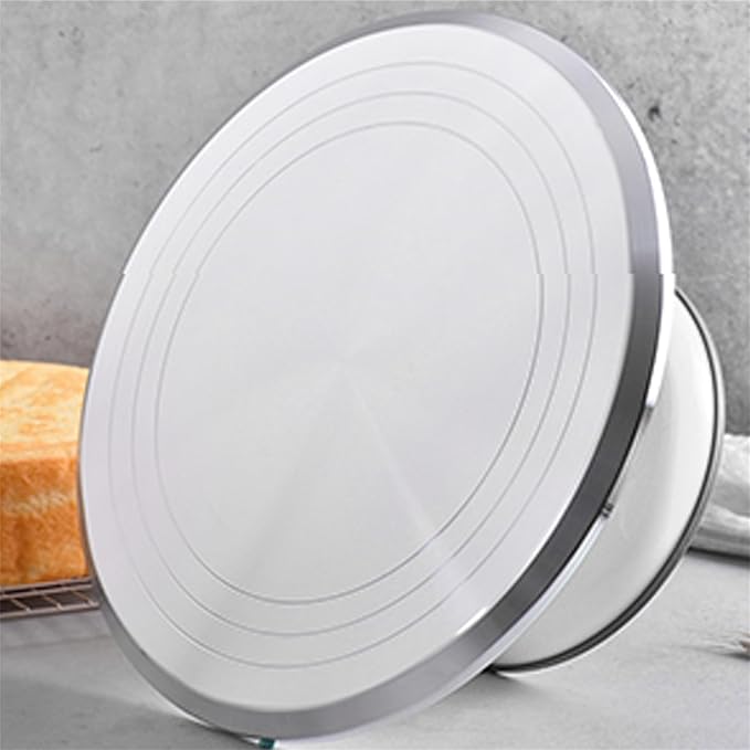 Round Revolving Cake Decorating Stand, 10 Inch Aluminum Alloy, Rotating 360 Cake Turntable, Professional & Home Use, Silver