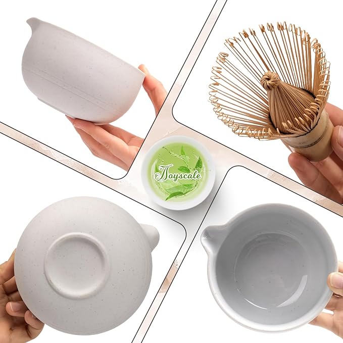 Joyscale Matcha Whisk Set, Matcha Set Whisk And Bowl, 8 Pcs Matcha Kit Set(Ancient Kiln Design), 14 OZ, Japanese Matcha Tea Set, Matcha Making Kit Gifts for Tea Lovers(White)
