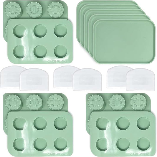 Benty Cakes – The Original CakePuck Baker Bundle – Better than a Cake Pop! Make Chocolate Covered Dessert – BPA Free Silicone – Includes 3 Mold Sets + 5 Trays + 6 Scrapers – Green