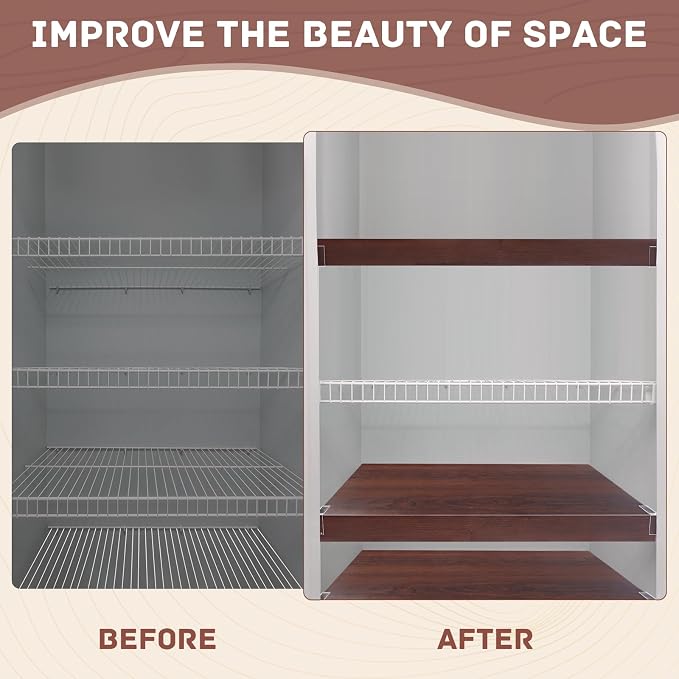 CroBlissful 4 Sets Shelf Covers Wire Rack Cover for Pantry, Removable Wood Textured 24x12 Inch PVC Shelves Covers (Not Wood) with Acrylic Clips for Wire Shelving Home Kitchen Organization - Image 5