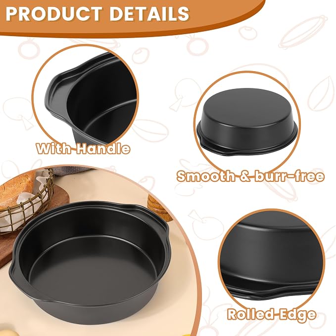 BEWOS 6 Inch Cake Pan Set - 3 Pcs Carbon Steel Round Cake Pans with 100 Pcs Parchment Paper, Round Cake Pans, Nonstick Baking Pans Set with Handle, Dishwasher Safe - Image 3