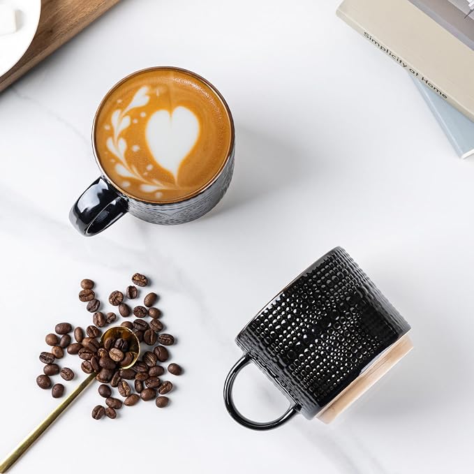 GBhome 12OZ Stackable Coffee Mugs, Ceramic Coffee Mugs with Texture Patterns for Man,Woman,Dad,Mom, Modern Coffee Mugs Set of 4 for Latte/Cappuccino/Cocoa. Dishwasher&Microwave Safe - Image 3