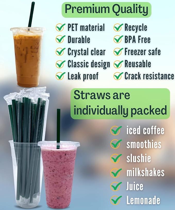 Cappatua 24 oz Clear Plastic Cups with Lids and STRAWS, Disposable Drinking Cups for Cold Drinks, Iced Coffee, Milkshakes, Smoothies, 25 Sets - Image 2