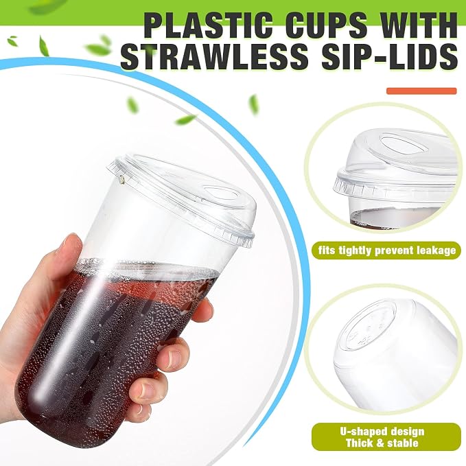 Ziliny 50 Sets Clear Plastic Coffee Cups with Sip Lids, Disposable Plastic PET Crystal Cups for Iced Coffee, Smoothie, Cold Beverage, Drink Shops and Party Catering(Clear,20 oz) - Image 4