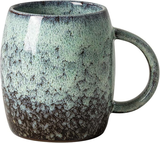 Sage & Moss Nebula Ceramic Coffee Mug - 14 oz Unique Reactive Glaze Coffee Cup with Large Handle, Barrel Cute Mug for Women Men Home Office Gift by XIYUANJI