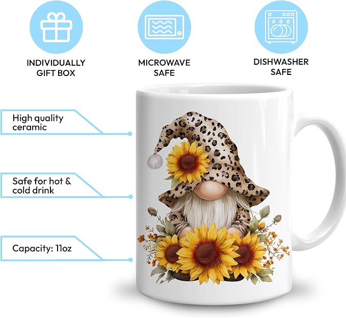 Hyturtle Personalized Gnome Coffee Mug Gift For Women on Birthday Christmas | Gnome Themed Gifts, Custom Name 11oz White Ceramic Coffee Tea Mug, Comfort grip handle, hot or cold coffee, tea, daily drinks - Image 3