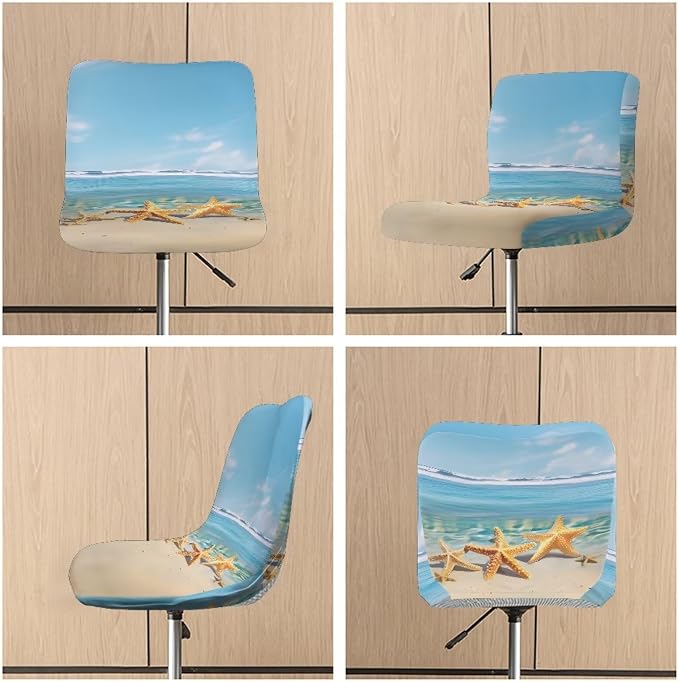 Starfish Bar Stool Covers, 2 Pcs Bar Stool Covers with Backs Washable Soft Decorative Dining Chair Covers for Dining Room Cafe Kitchen - Image 6