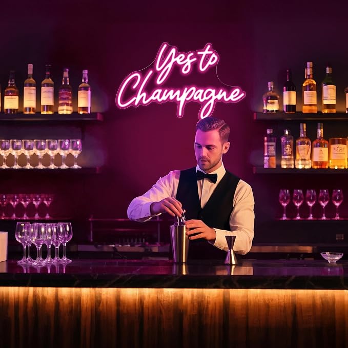 Kavaas Yes to Champagne Neon Sign 15" x 9.1", Neon Bar Signs for Home Bar Decor, Man Cave Pub Party - Best Gifts for Champagne Lover, Birthday, Christmas - Image 4