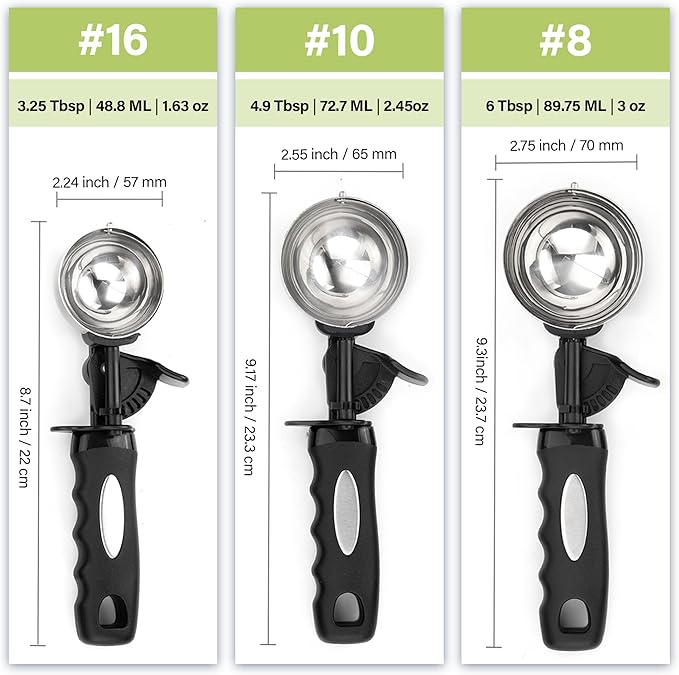 Ice Cream Scoop Set, Large Cookie Scoop Set 3 PCS for Baking, 3.25 Tbsp / 4.9 Tbsp / 6 Tbsp Sizes with Thumb Trigger, Portion Control for Cookie Dough, Ice Cream, Cupcake, Muffin, 1.63/2.45/3 OZ
