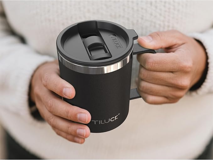TILUCK 12 oz Insulated Coffee Mug with Lid and Handle | BPA-Free Lid, Double-Wall Vacuum Insulation, Stainless Steel Coffee Cup, Dishwasher Safe Mug for Hot & Cold Drinks,MatteBlack - Image 4