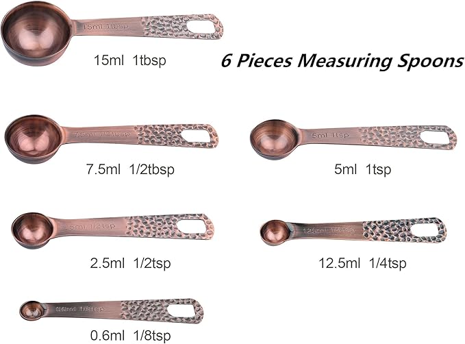 Smithcraft Measuring Cups and Spoons Set 12, Copper Measuring Cups and Spoons for Dry & Liquid, Stainless Steel 5 Measure Cup & 6 Measure Spoons w/Leveler for Kitchen&Baking