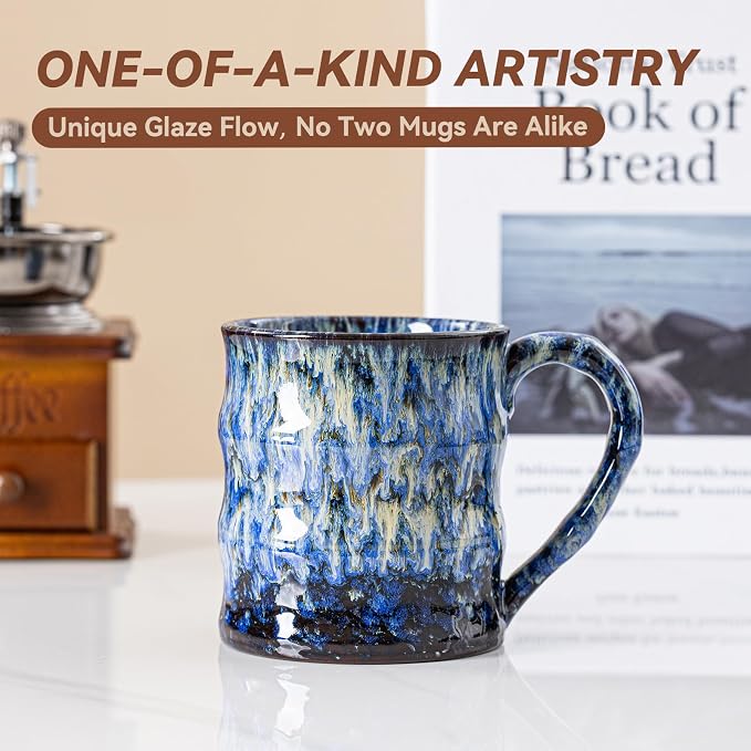 Unique Reactive Glaze Ceramic Coffee Mug - 15 oz Large Coffee Cup with Ergonomic Handle, Deep Sea Blue Ceramic Mug for Office & Home, Great Birthday Gift for Women, Men & Friends - Image 2
