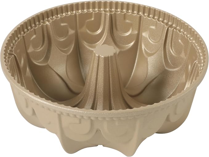 Martha Stewart Dunelle Decorative Fluted Cast Aluminun Round Cake Pan – 10-Cup Nonstick Tube Pan, Champagne Gold Bakeware by MarthaStewart