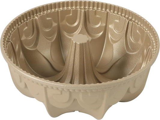 Martha Stewart Dunelle Decorative Fluted Cast Aluminun Round Cake Pan – 10-Cup Nonstick Tube Pan, Champagne Gold Bakeware by MarthaStewart