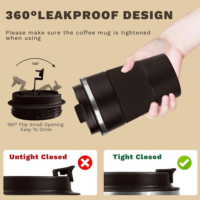 Vacuum Insulated Stainless Steel Travel Coffee Mug,Leak Proof Cup with Lid | 304 stainless steel mug with vacuum insulation, leak proof lid, silicone grip and car cup holder friendly design - Image 5