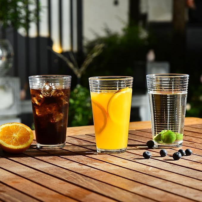 ALINK 16 oz Drinking Glasses, Set of 6 Highball Glasses, Ribbed Glassware Glass Cups, Water Glasses for Beer, Iced Coffee Cups, Cocktail Glasses, Wine, Iced Tea, Dishwasher Safe - Image 6