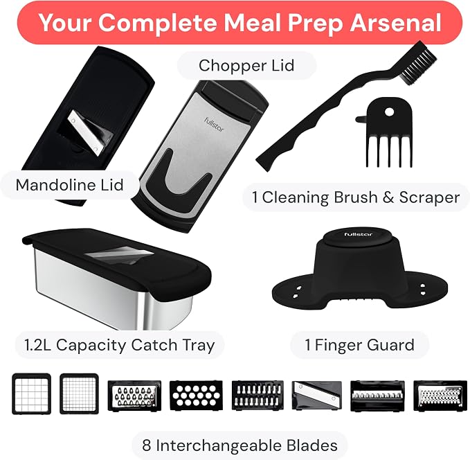 Fullstar Pro Original Vegetable Chopper & Mandoline Slicer Kitchen Gadget | 14 in 1 Veggie Slicer, Onion & Fruit Cutter with Sharp Stainless Steel Blades & Container (Stainless Steel) - Image 9