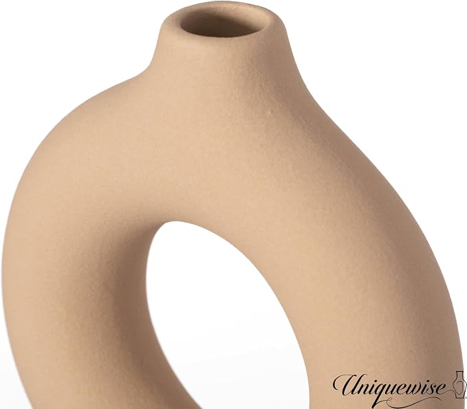 9-Inch Large and 5-Inch Small Decorative Hollow Ceramic Donut Table Vase - Handmade, Minimalist Boho Style for Modern Home Decor in Living Room, Home Office, Dining Room and Entryway Console Table - Image 7