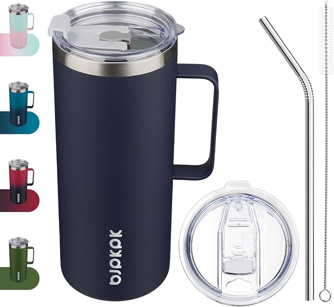 BJPKPK 32oz Insulated Coffee Mug with Handle, Stainless Steel Travel Mug | Keeps Drinks Hot & Cold, Double Wall Vacuum, 2 Lids Included, BPA-Free Coffee Tumbler for Home, Office & Travel by BJPKPK