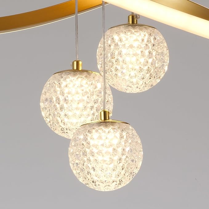 ORANOOR LED Modern 3 Ring Chandeliers 24inch Dimmable Kitchen Pendant Light | Gold Dining Room Light Fixtures Ceiling Hanging Over Table, Globe Round LED Chandeliers for Dining Room Living Room Bedroom - Image 8