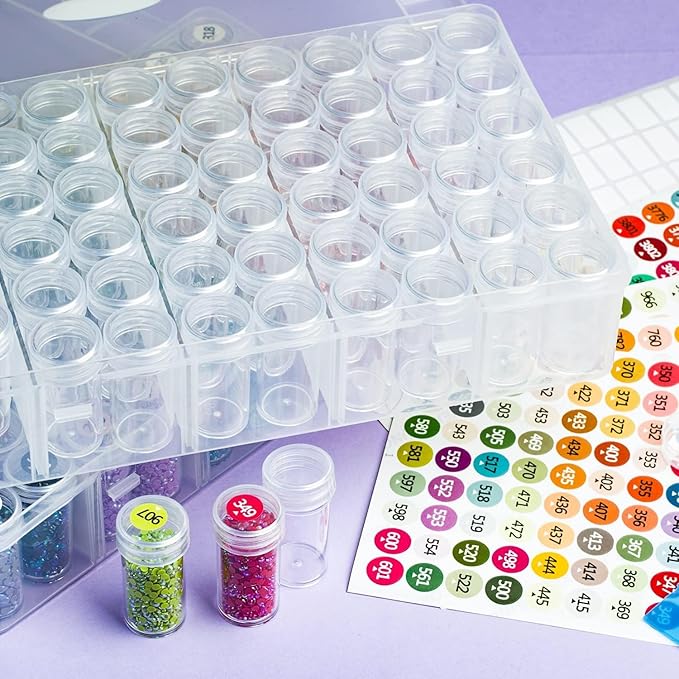 Diamond Painting Storage Containers - 1 Pack 60 Grids Bead Organizer and Labels, Diamond Art Storage Accessories
