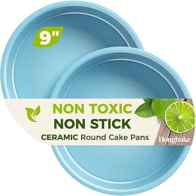 Ceramic Nonstick 9” Round Cake Pans, Heavy-Duty Aluminized Steel | Non-Toxic 9 Inch Round Cake with Diamond Texture, Cake Pans 9 Inch Round for Baking Cheesecake, Cream, 2-Pack by HONGBAKE