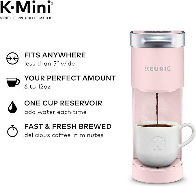 Keurig K-Mini Single Serve K-Cup Pod Coffee Maker, 6 to 12oz Brew size, with Cord Storage, Perfect for Small Spaces, Dusty Rose | Cord Storage, Small Spaces, Dusty Rose - Image 2