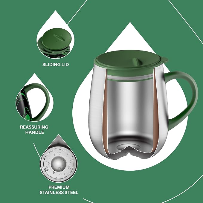 Ideus 16 oz (470 ml) Insulated Coffee Mug with Handle and Lid, Double Wall Stainless Steel Vacuum Thermal Coffee Mug, Travel Coffee Cup Thermal Cup for Home and Office (Green Zebra) - Image 3