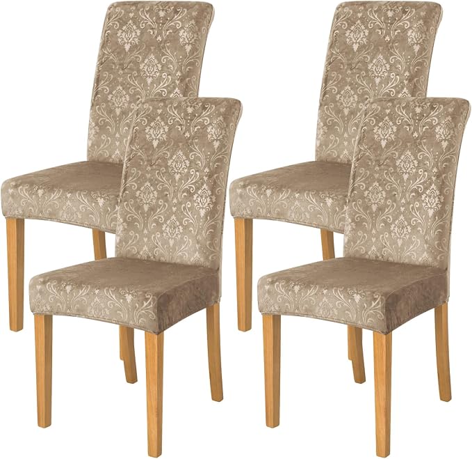 FORCHEER Chair Covers for Dining Chairs Set of 4,Velvet Beige Stretch Dining Room Chair Cover Kitchen Parsons Chair Slipcovers (Pack of 4, Velvet Beige) by FORCHEER