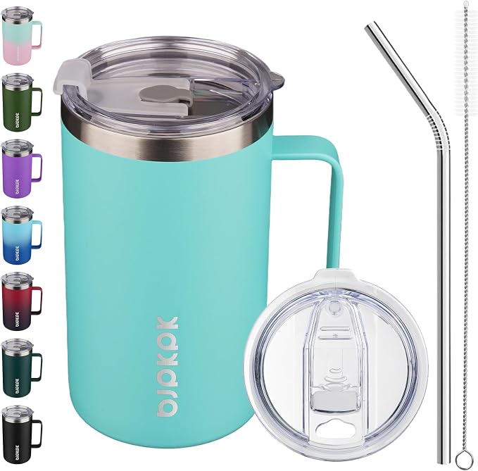 BJPKPK 25oz Insulated Coffee Mug with Handle, Stainless Steel Travel Mug | Keeps Drinks Hot & Cold, Double Wall Vacuum, 2 Lids Included, BPA-Free Coffee Tumbler for Home, Office & Travel by BJPKPK