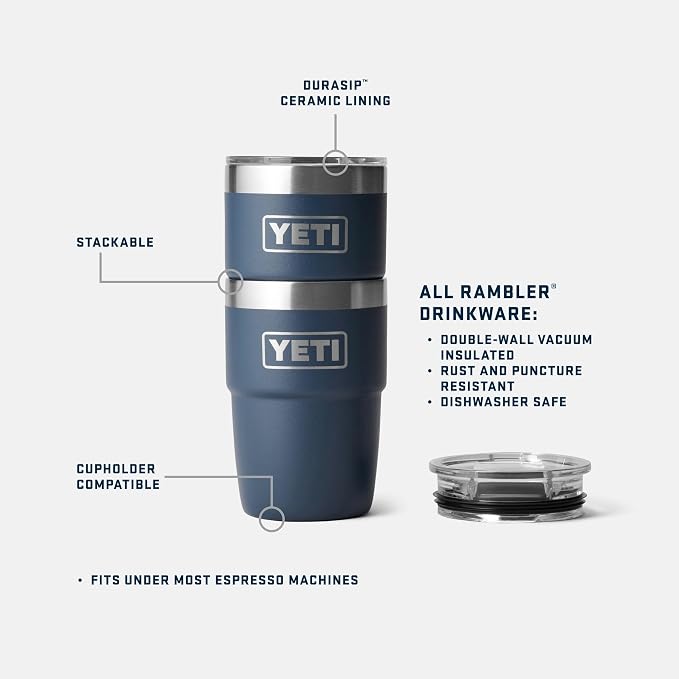 YETI Rambler 8 oz Insulated Coffee Mug with Lid - Stackable Double-Wall Vacuum Insulated Coffee Cup - DuraSip Ceramic Lining - Barista-Friendly Design - Stainless Steel - Dishwasher Safe - Image 2