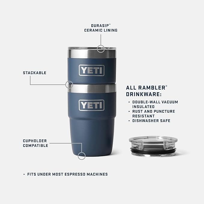 YETI Rambler 8 oz Insulated Coffee Mug with Lid - Stackable Double-Wall Vacuum Insulated Coffee Cup - DuraSip Ceramic Lining - Barista-Friendly Design - Stainless Steel - Dishwasher Safe - Image 2