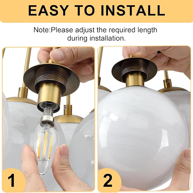 Modern Globe Chandelier Milky Glass Shade Gold Sputnik Ceiling Light Fixture, Mid Century Bubble Dining Room Pendant Light, Hanging Island Light for Kitchen Bedroom Entryway Over Table - Image 9