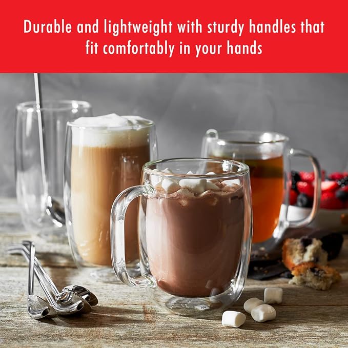Zwilling Sorrento Plus 2-Pc Double Wall Insulated Glass Coffee Mug Set | Double-Wall Glass Keeps Drinks Hot or Cold Longer. Comfortable to hold. Mouth-blown Glass Mugs by Skilled Artisan - Image 5