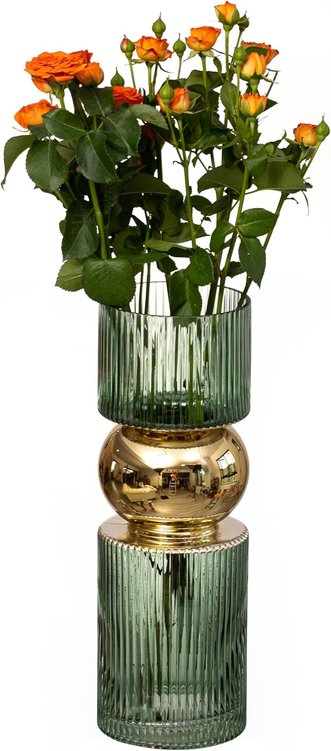 14-Inch Decorative Green Tall Glass Vase - Modern Minimalist Decor for Parties, and Special Events - Perfect Centerpiece for Coffee Tables, Living Rooms, Dining Tables, Offices, and Farmhouse Decor by Uniquewise