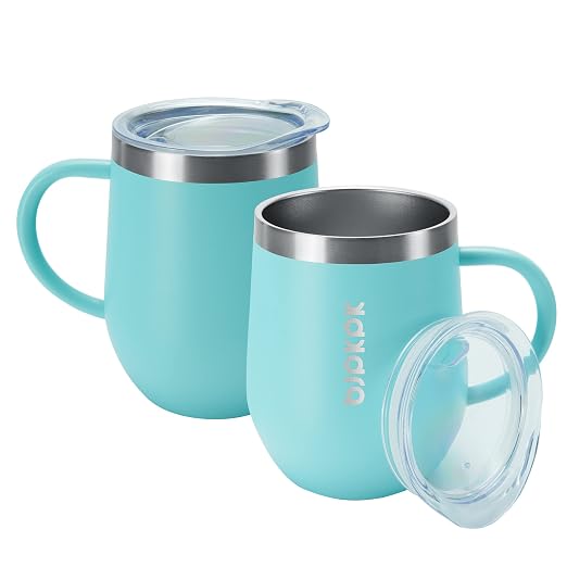 BJPKPK 2PCS Insulated Coffee Mug with Lid, 12oz Stainless Steel Tumbler | Travel Coffee Mug with Handle, Vacuum Insulated Tumbler Cup for Camping, Office, Home, BPA Free Lid, Hot & Cold by BJPKPK