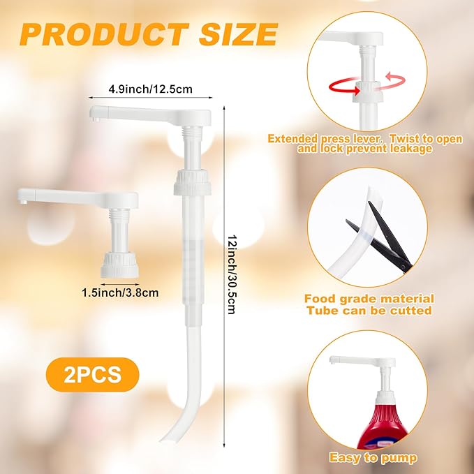 Hushee 2 Pcs Syrup Pump Dispenser for 64 oz Syrup Bottles Reusable Sauce Pump Coffee Dispenser Multifunctional Sugar Pumps for Chocolate Caramel Vanilla Mocha Sauces(White)