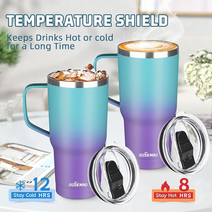 20 oz Insulated Coffee Mug with Ceramic Coating, Stainless Steel Travel Mug Tumbler with Handle Lid and Straw, Double Wall Leak-Proof Coffee Travel Mug Keeps Drink Hot and Cold (Azure Purple) - Image 4
