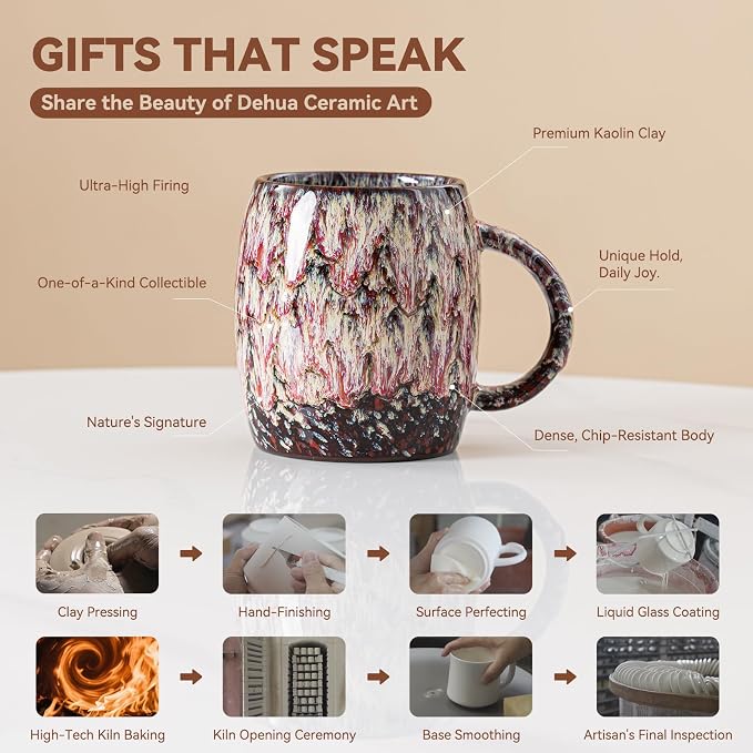 Unique Reactive Glaze Ceramic Coffee Mug - 14 oz Large Coffee Cup with Ergonomic Handle, Lava Red Porcelain Mug for Women & Men, Microwave & Dishwasher Safe, Perfect Birthday & Housewarming Gift - Image 2