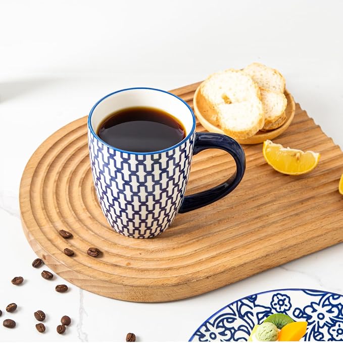 Ceramic Coffee Mugs Set - 16 Oz Large Porcelain Tea Cups with Handle for Men Women Latte Cocoa Cappuccino - Christmas Housewarming Gift - Dishwasher Safe - Set of 6 - Vintage Blue - Image 8