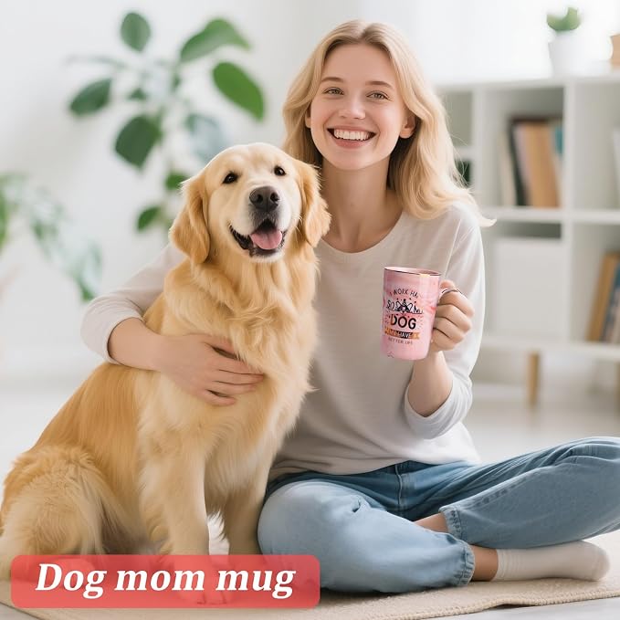 Dog Mom Gifts for Women, Unique Dog Lover Gift, 14oz Pink Marble Coffee Mug | Gold Print Cup Presents for Dog-Loving Friend Birthday, Christmas, Valentines, Mothers Day, with Greeting Card, Nice Gift Box - Image 4