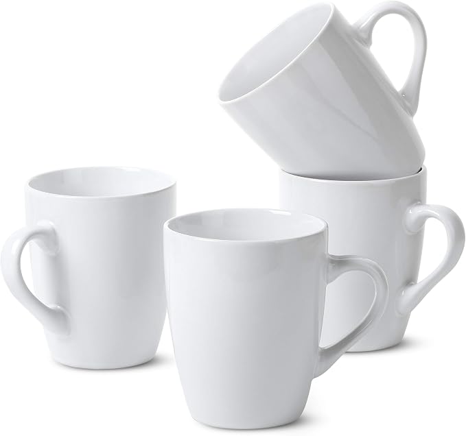 BTaT- Porcelain Coffee Mugs Set, 4 Pack, 12oz, White Ceramic Cups | Restaurant Cups with Handles for Mocha, Tea, Cappuccino, Cocoa, Cereal, Mug Gift Set, Dishwasher Safe by BrewToATea