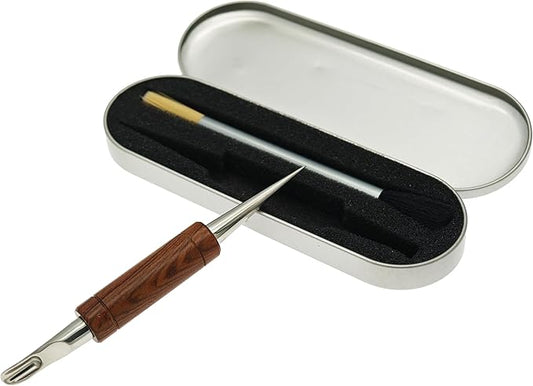 Coffee Art Pen Set for Baristas, Wooden Coffee Drawing Tool for Latte, Cappuccino, Macchiato, Espresso Milk Foam Design Pen, Premium Accessories Set with Coffee Brush and Stainless Steel Case (Silver)