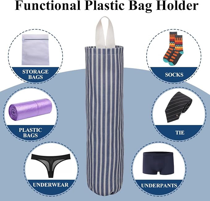 Plastic Bag Holder, Wall Mount Grocery Bag Holder, Reusable Trash Bag Organizer for Home Kitchen Pantry Decor (Blue-White) - Image 4