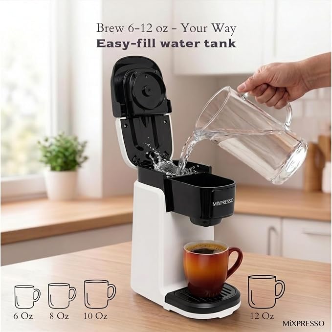 Mixpresso Single Serve Coffee Maker K Cup Coffee Maker for K Pods & Grounds | Compact 800W White Coffee Machine with 12 Oz Water Tank, Fast Brew & Auto Shut-Off, Small Design for Travel RV, Office& Dorm - Image 3